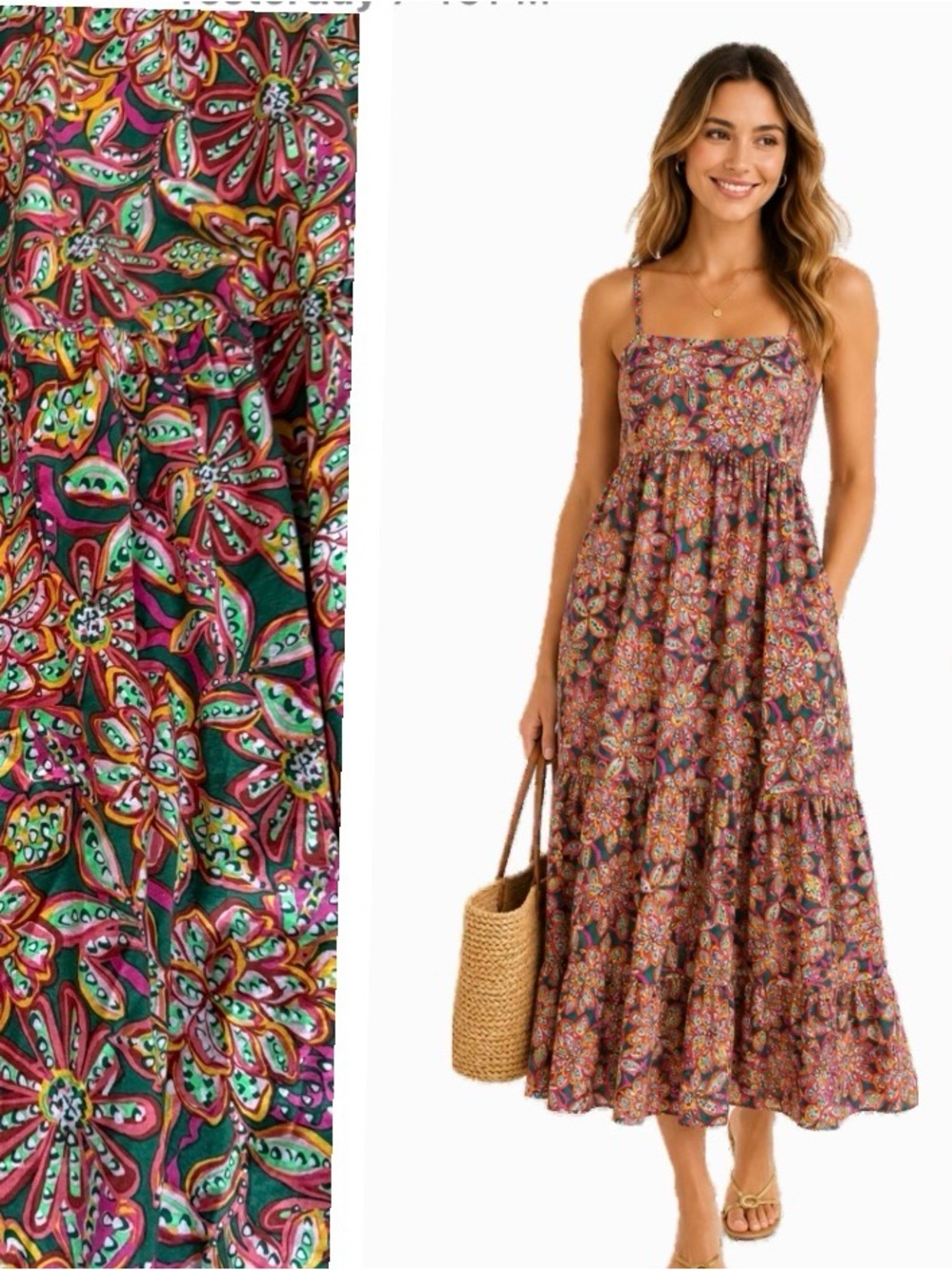J.Crew, 100% Cotton Floral Empire Waist Maxi Dress Tiered, Size 8 EUC